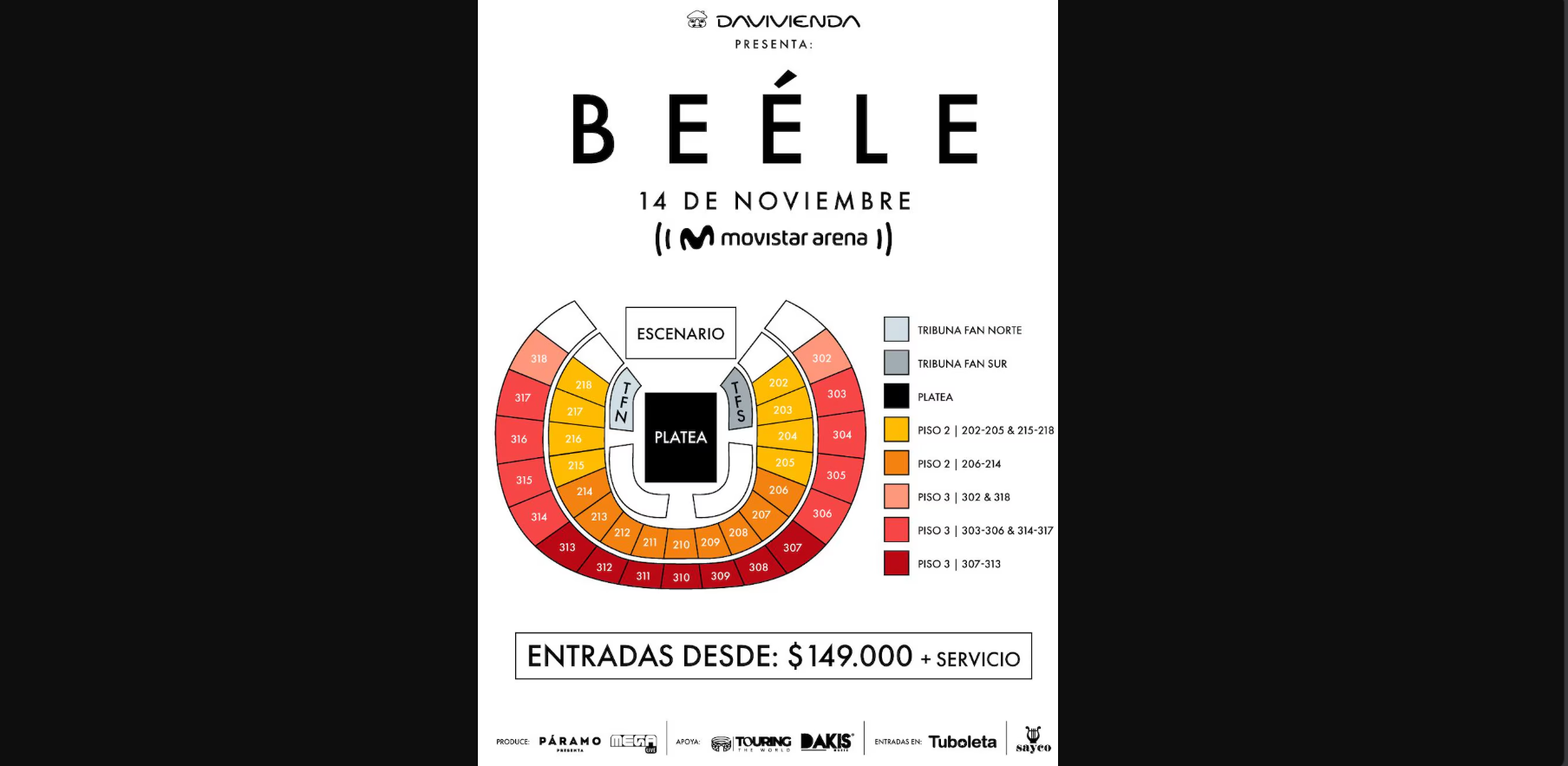 Concierto de Beéle en el Movistar Arena de Bogotá: fecha, precios y venta de boletas. El evento es organizado por Páramo Presenta y MEGA Live, con el respaldo de Touring The World y Dakis Music