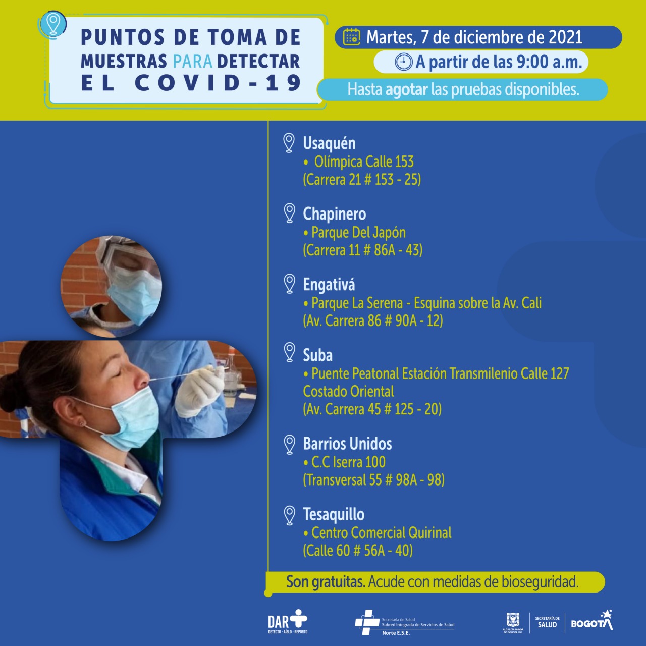 Puntos de atención para realizar la prueba covid-19 gratis.