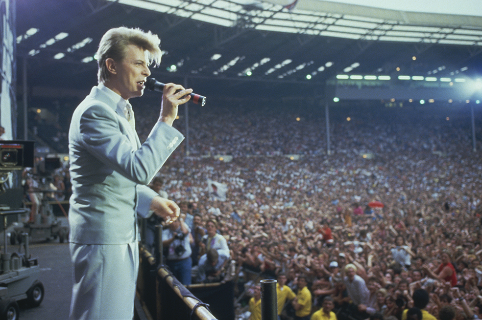 David Bowie en el Concierto Live Aid realizado en el Estadio Wembley, el 13 de julio de 1985, en Londres.