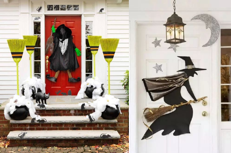 Decoración de Halloween para la puerta con brujas