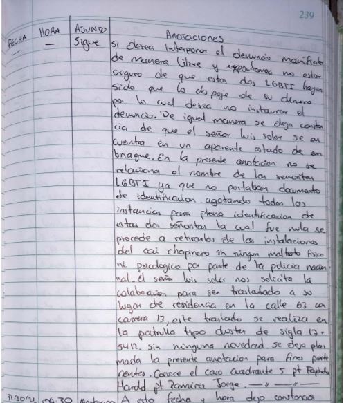 Minuta del 29 de octubre de 2021 sobre el caso del actor Luis soler quemado con ácido.