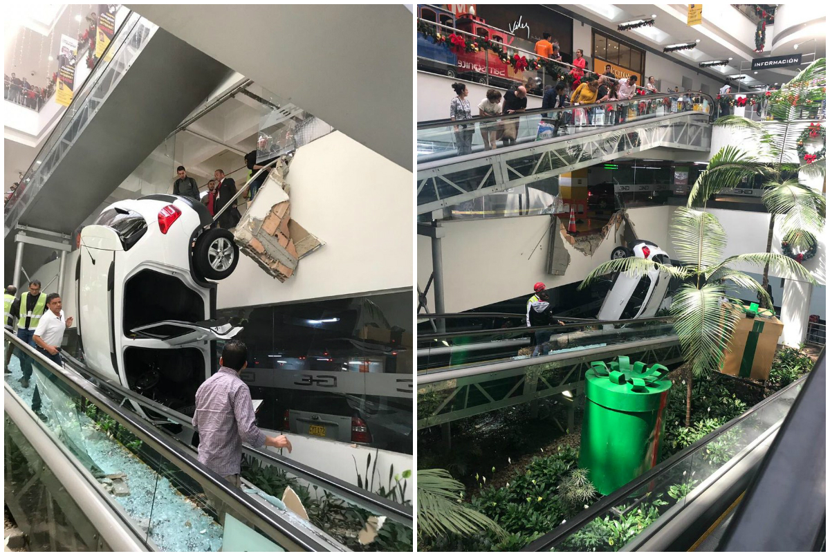 Vehículo cayó del parqueadero a unas escaleras eléctricas del centro comercial Gran Estación