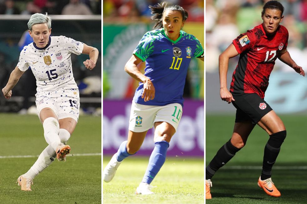 De izquierda a derecha: Megan Rapinoe, Marta Vieira da Silva y Christine Sinclair.
