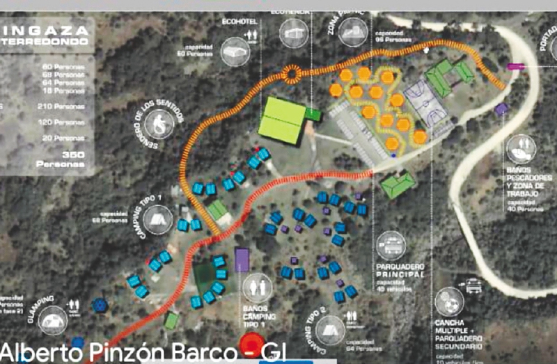 Este es el plano de un proyecto en el sector de Monterredondo, en Chingaza, que implicaría la construcción de un ecohotel para 70 personas, camping para 132 personas y glamping para 18 personas. PNN dice que es una idea inicial que ya no está vigente. /Twitter Manuel Rodríguez 