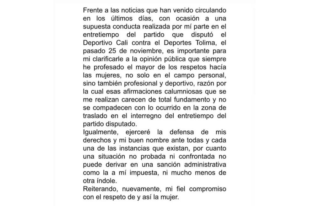 Teófilo Gutiérrez difundió este comunicado por medio de sus historias de Instagram.