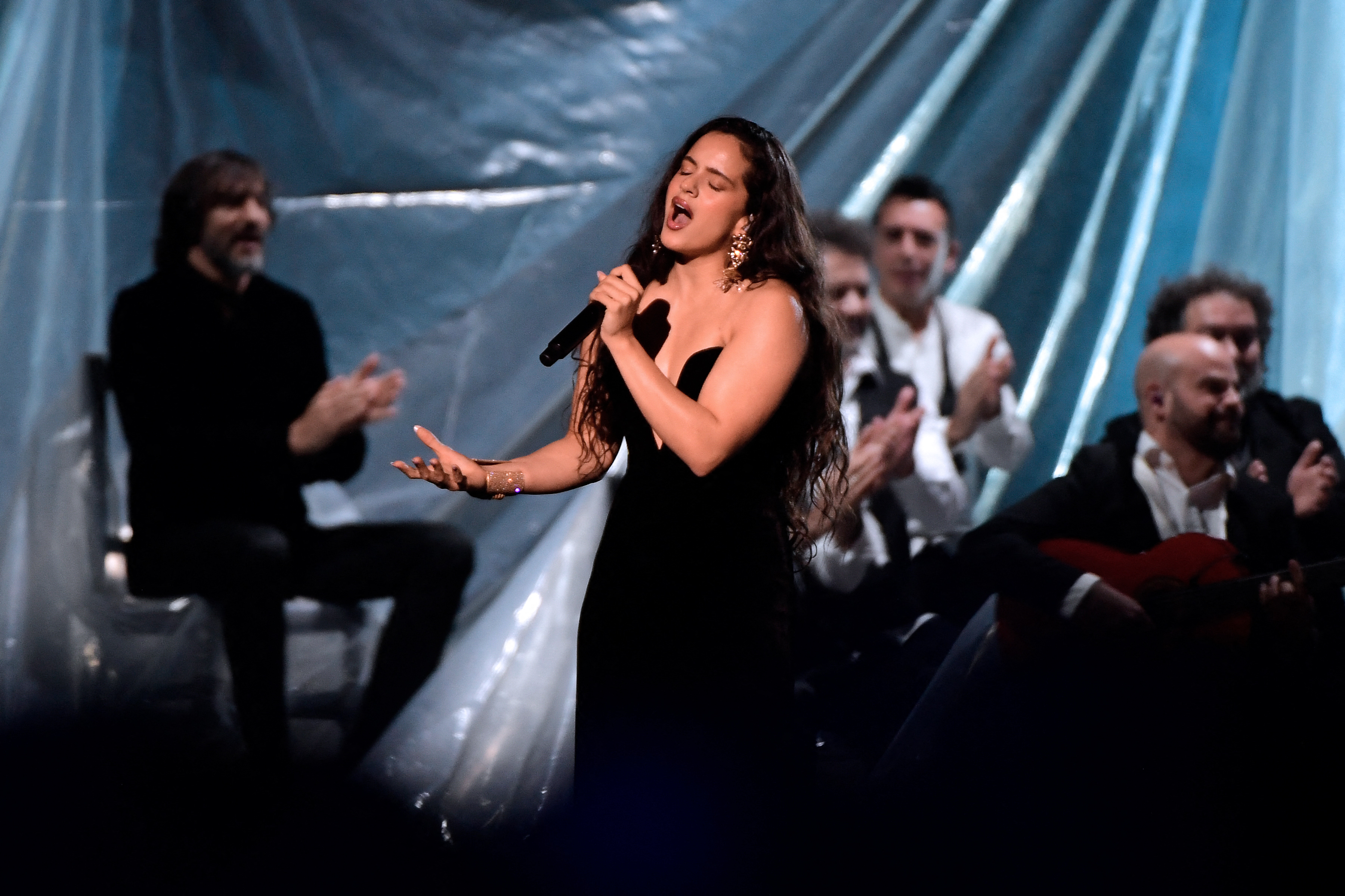 (FILES) Spanish singer Rosalia performs during the 24th Annual Latin Grammy Awards ceremony at the Conference and Exhibition Centre (FIBES) in Sevilla on November 16, 2023.