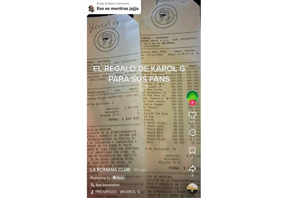 Este fin de semana, Karol G llegó de sorpresa a una discoteca en Provenza, en Medellín. Según los asistentes, ‘La Bichota’ pagó una gran suma por trago.