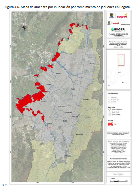 Zonas de riesgo de inundación en Bogotá por ruptura de jarillones.