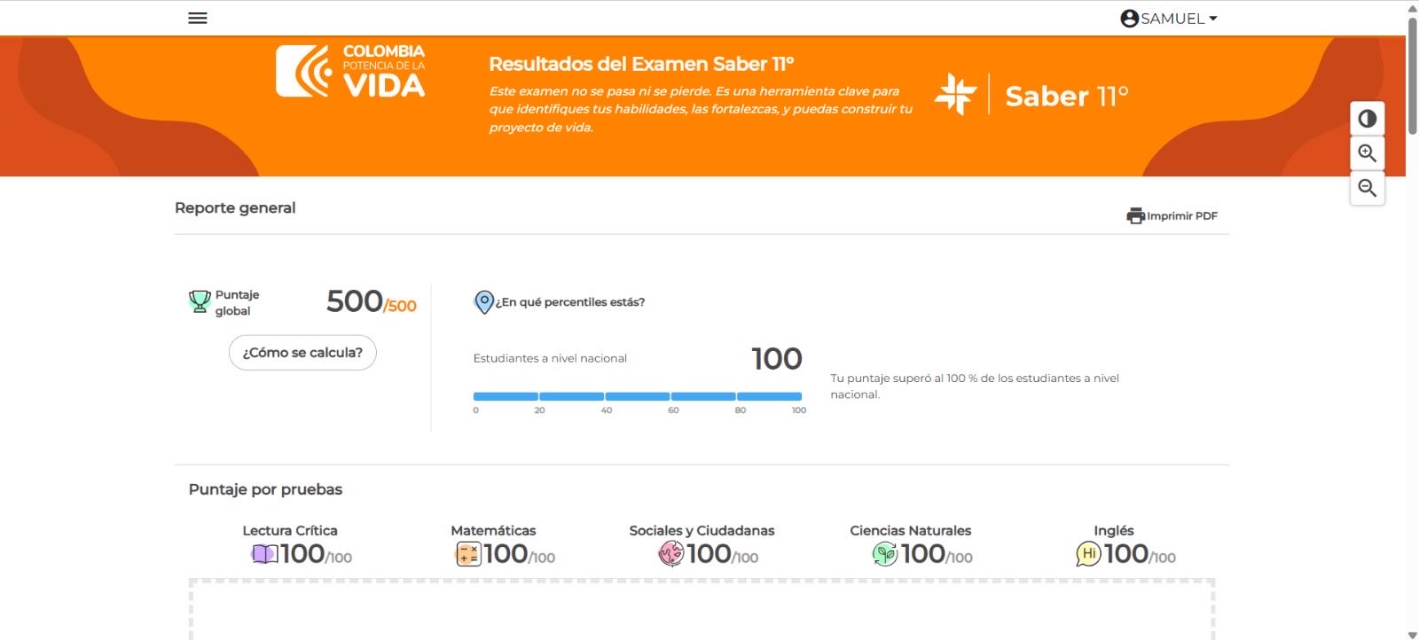 Estudiante de Fosca, Cundinamarca, obtuvo puntaje perfecto en las pruebas Saber 11