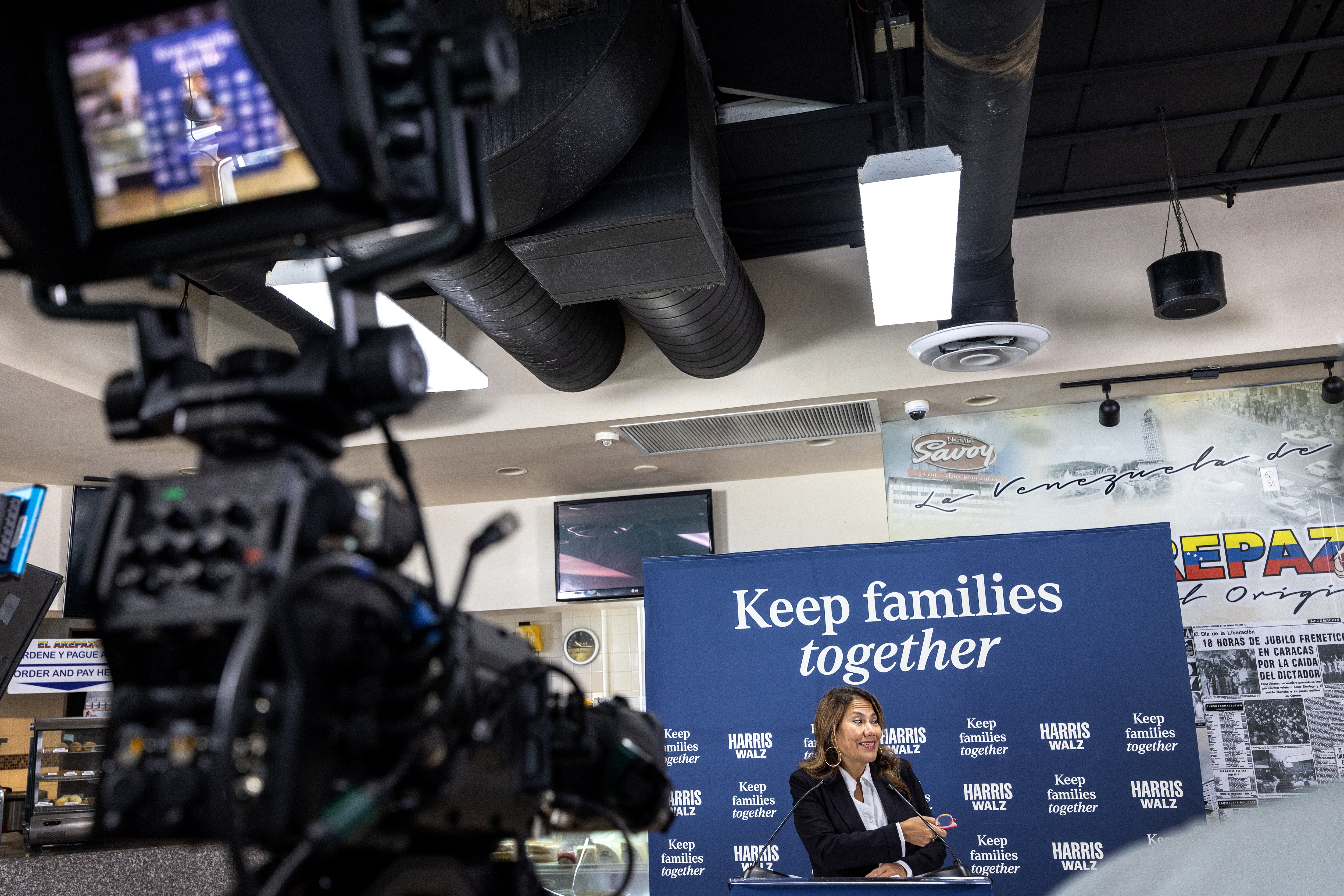 Miami (United States), 16/10/2024.- Congresswoman Veronica Escobar speaks during a Harris-Walz Campaign Press Conference in Miami, Florida, USA, 16 October 2024. Harris campaign hosted separated families ahead of Trump's Univision town hall, to draw attention to immigration policies and their impact on families. EFE/EPA/CRISTOBAL HERRERA-ULASHKEVICH