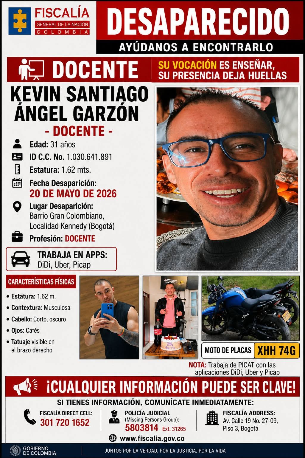 Desaparición del docente Kevin Santiago Ángel Garzón