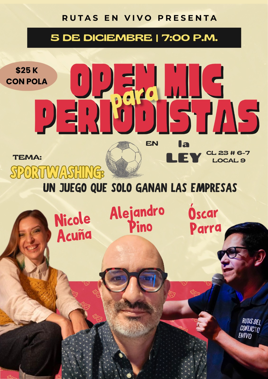 Estos serán los protagonistas del formato “Open mic” de Rutas del Conflicto.
