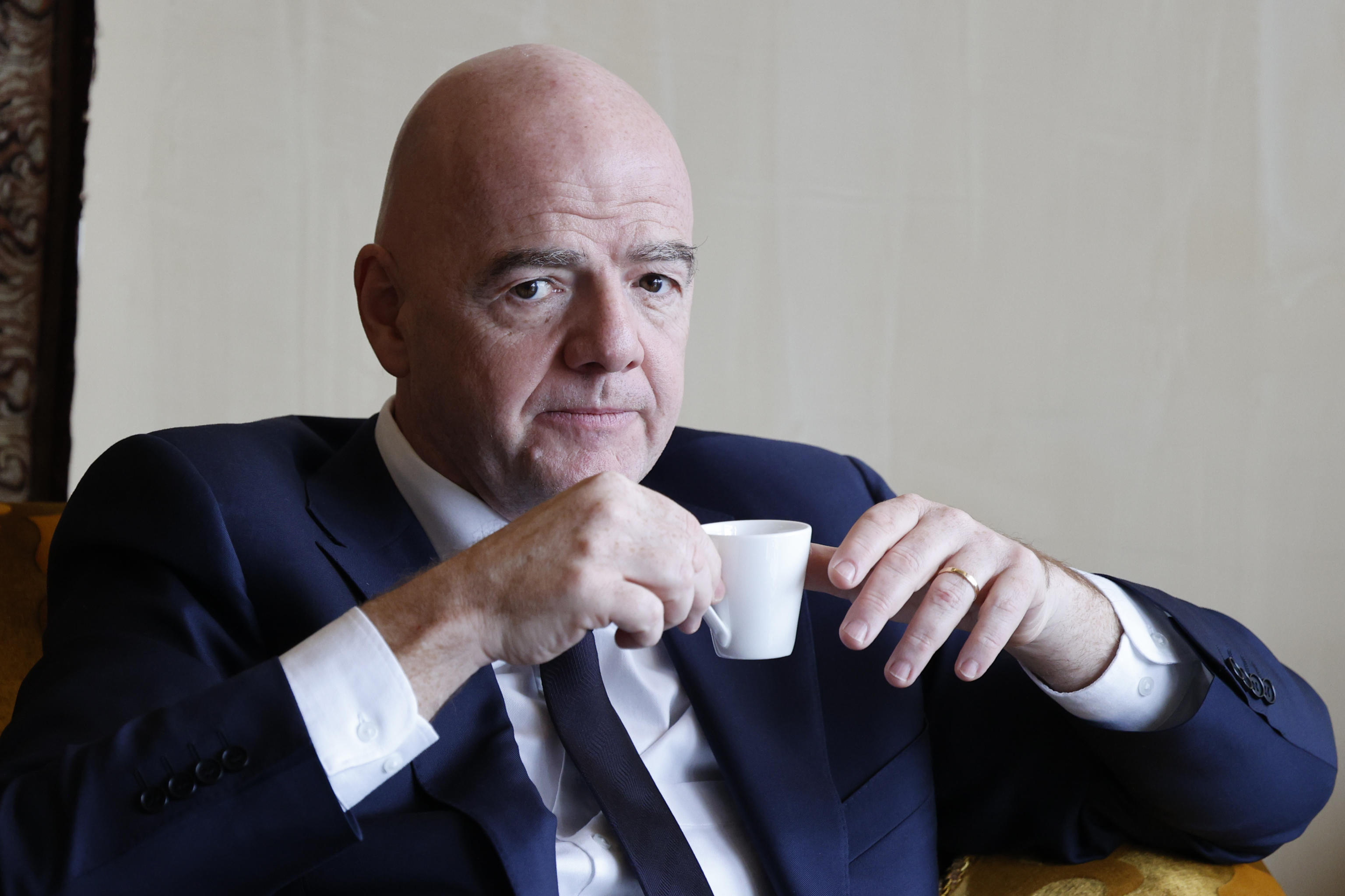Rome (Italy), 03/02/2025.- FIFA President Gianni Infantino meets on the sidelines of the Italian soccer federation (FIGC) elective assembly, in Rome, Italy, 03 February 2025. The FIGC holds an assembly to elect their new president, with incumbent president Gravina being the only candidate. (Italia, Roma) EFE/EPA/FABIO FRUSTACI