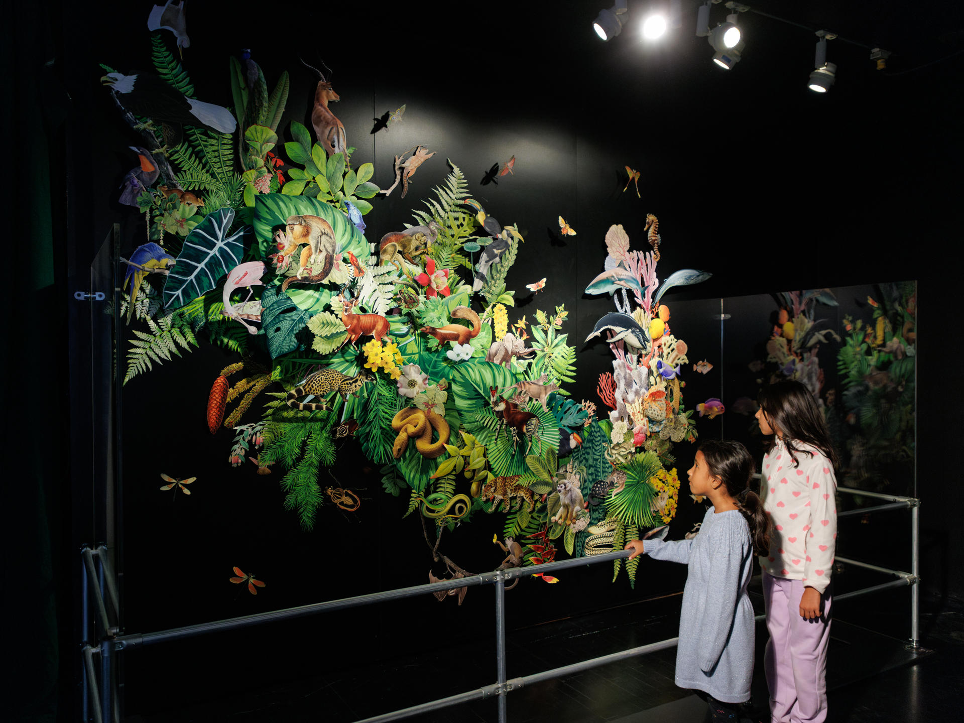 USA6256. NUEVA YORK (NY, EEUU), 12/11/2025.- Fotografía del 6 de noviembre de 2025 cedida por el Museo Americano de Historia Natural (AMNH) de personas observando un collage de la artista Clare Celeste Börsch titulado 'Red de la vida' durante la exposición 'Impact: El fin de la Era de los Dinosaurios' en la sede del museo en Nueva York. (Estados Unidos). El meteorito que extinguió los dinosaurios hace 66 millones de años y todos los cambios que sufrieron el planeta y su biodiversidad protagonizan la exposición 'Impact: The End of the Age of Dinosaurs' que se inaugura el próximo lunes en el Museo Americano de Historia Natural de Nueva York. EFE/Alvaro Keding/Daniel Kim/AMNH /SOLO USO EDITORIAL /NO VENTAS /SOLO DISPONIBLE PARA ILUSTRAR LA NOTICIA QUE ACOMPAÑA /CRÉDITO OBLIGATORIO