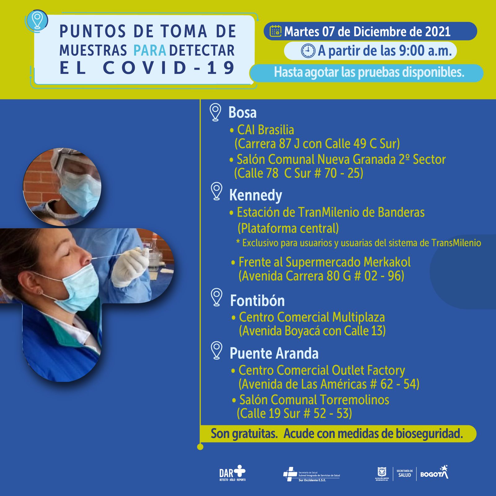 Puntos de atención para realizar la prueba covid-19 gratis.