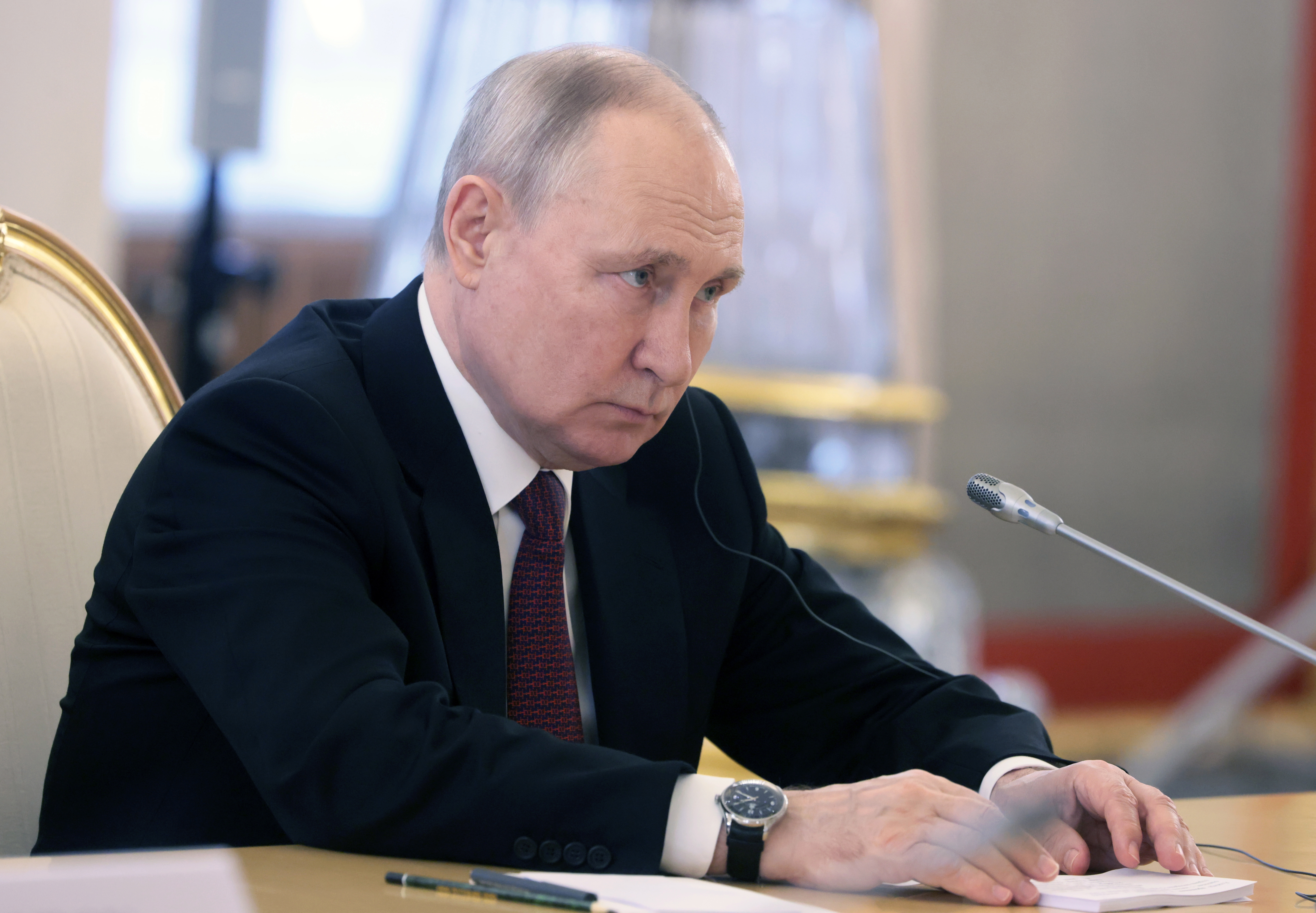 Moscow (Russian Federation), 15/06/2023.- Russian President Vladimir Putin looks on during his meeting with Algerian President Abdelmadjid Tebboune in Moscow, Russia, 15 June 2023. Algerian President Abdelmadjid Tebboune is on official visit to Russia. (Rusia, Moscú) EFE/EPA/MIKHAIL METZEL / SPUTNIK / KREMLIN POOL MANDATORY CREDIT