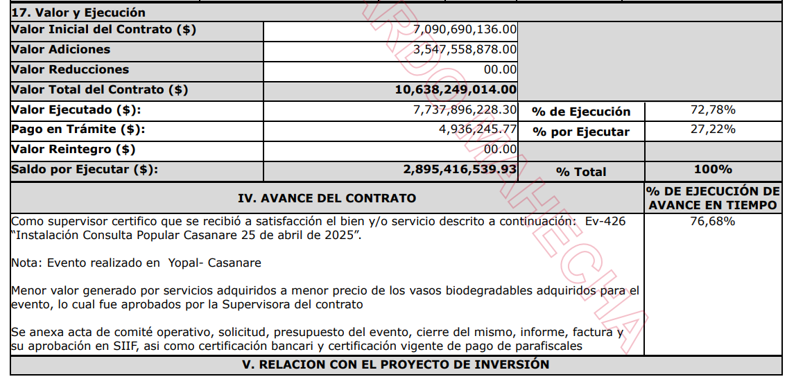 Uno de los eventos de la consulta popular cargado al contrato de operación logística