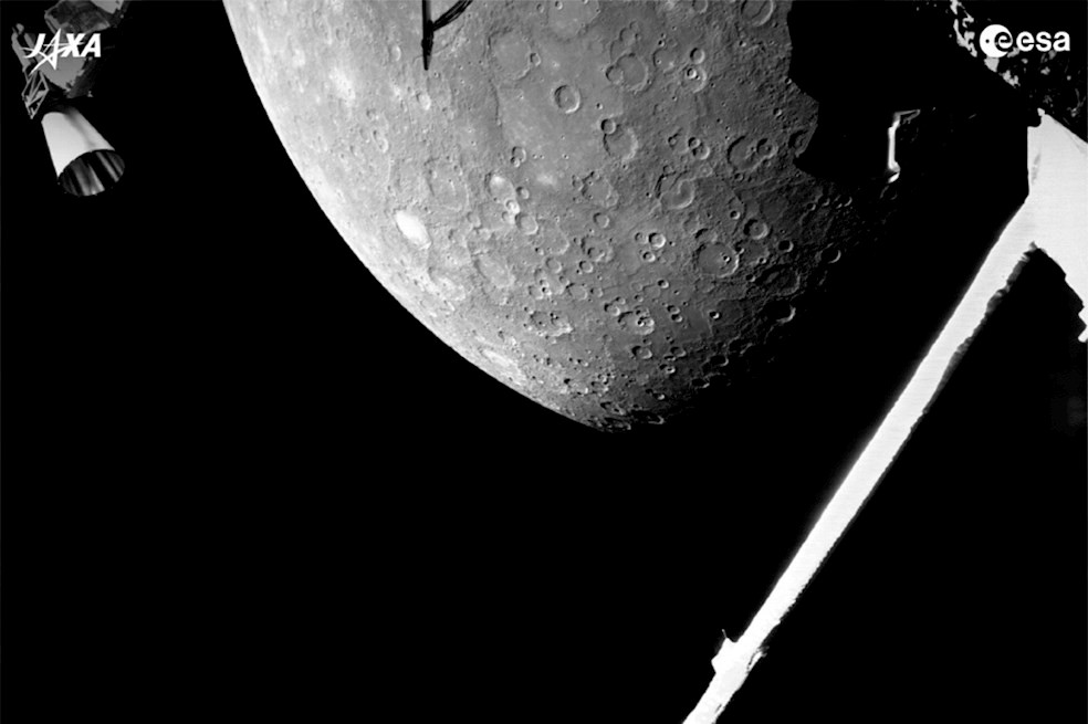 magen de Mercurio cedida por la Agencia Espacial Europea (ESA, por sus siglas en inglés) tomada el viernes por la noche cundo la nave BepiColombo sobrevolaba Mercurio.