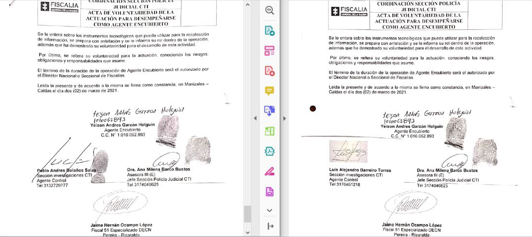 Pantallazos de los documentos con las supuestas firmas falseadas.