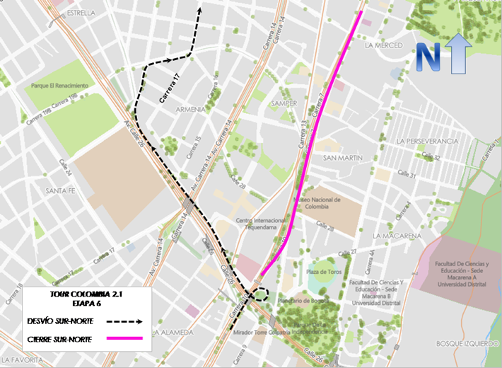 •Los conductores que tomen la carrera Séptimaen sentido sur-norte entre la calle 34 y la calle 63, deberán tomar la AvenidaCaracas al norte.