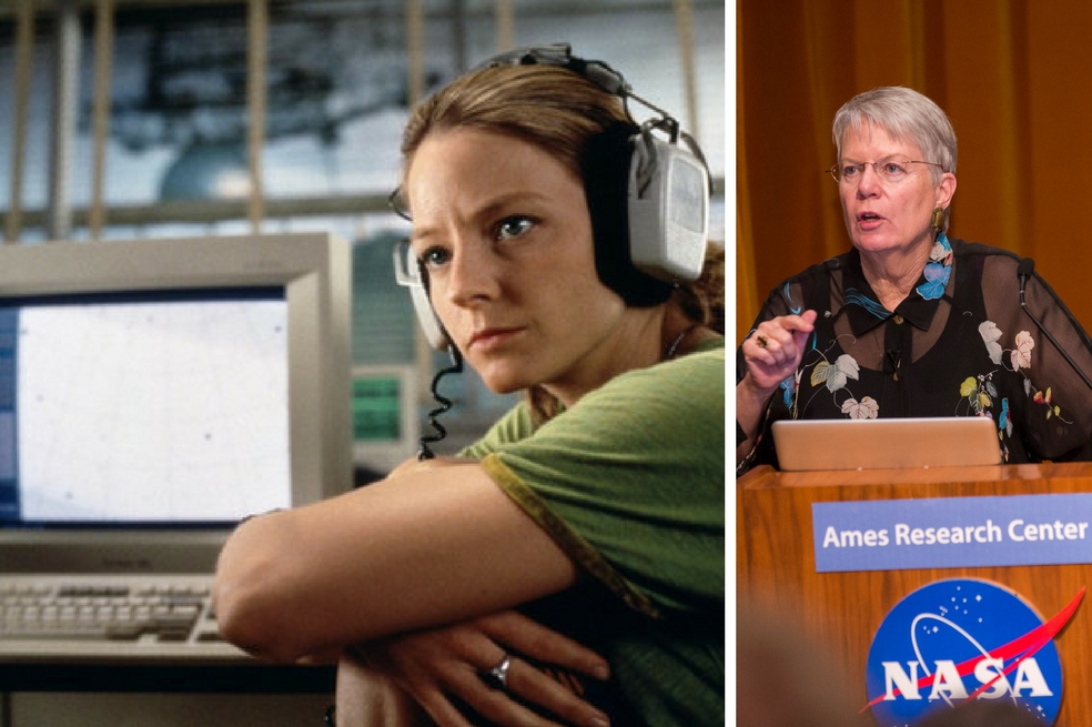 A la derecha: Jodie Foster quien dio vida a Eleanor “Ellie” Arroway, una científica que encuentra pruebas de vida extraterrestre. A la izquierda, la real Jill Tarter, científica quien inspiró este personaje. / Warner Bros / NASA.
