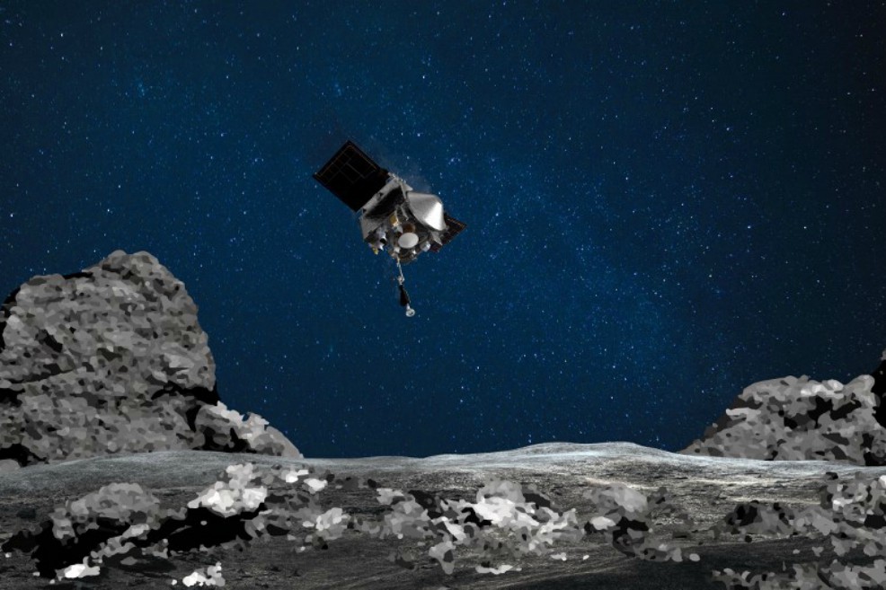 Recreación artística de la nave OSIRIS-REx  de la Nasa sobre un asteroide.