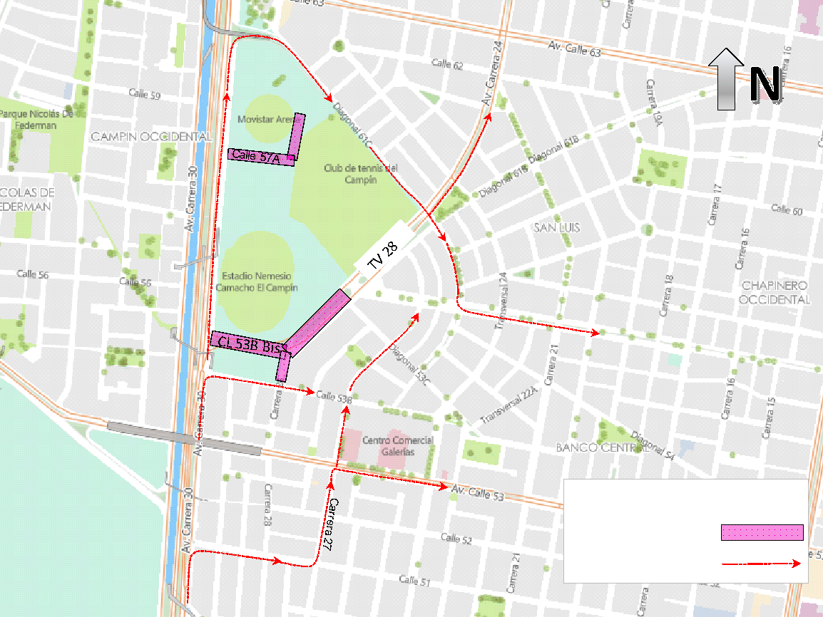 Mapa 1. Desvíos en sentido Sur – Oriente.