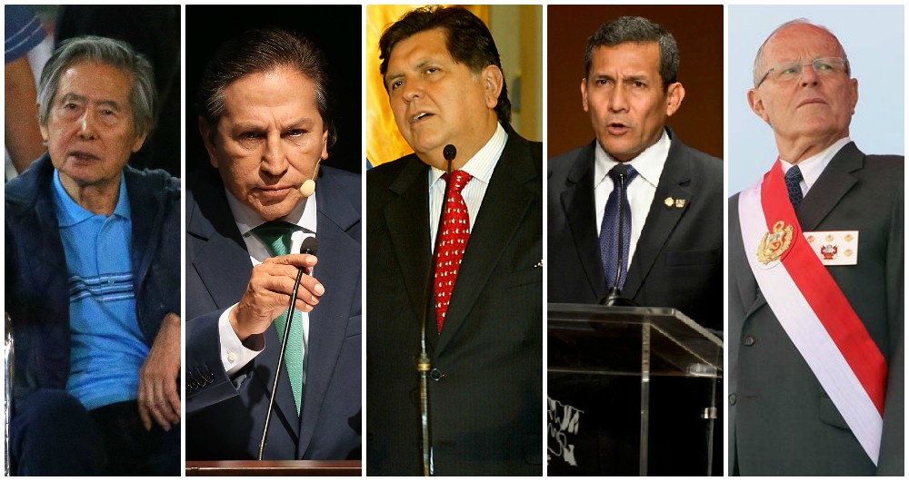 Alberto Fujimori, Alejandro Toledo, Alan García, Ollanta Humala y Pedro Pablo Kusczynski. / Fotomontaje AFP / EFE / Wikimedia Commons