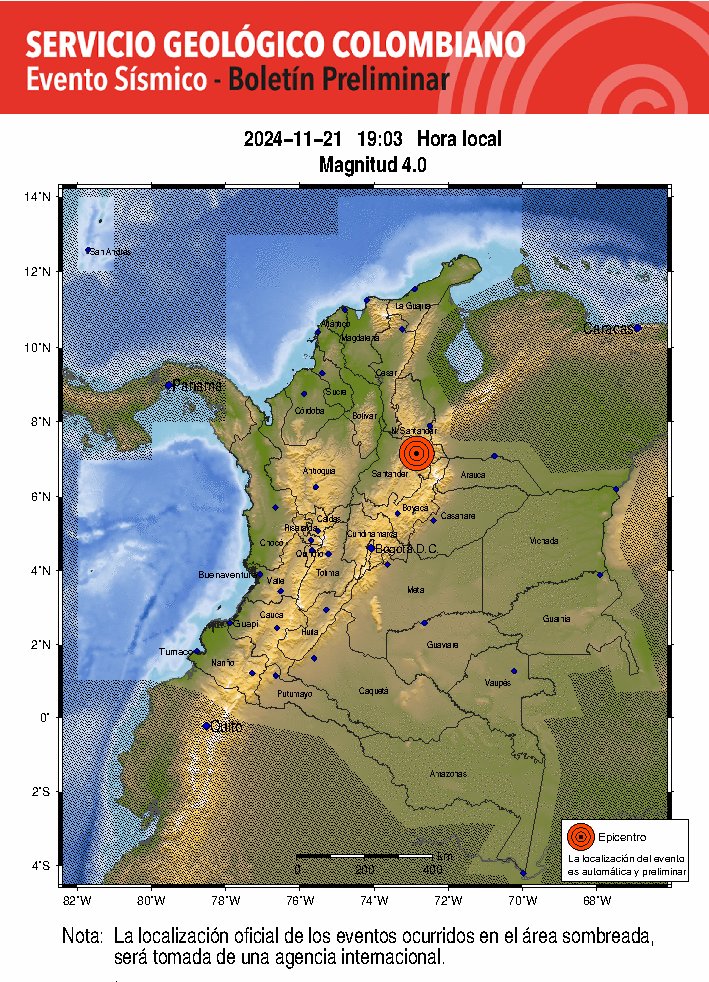 Temblor en Santander: SGC reporta sismo de magnitud 4