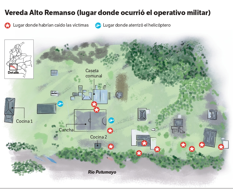 Estos son los 11 sitios de la vereda Alto Remanso donde habrían caído las víctimas del operativo militar.