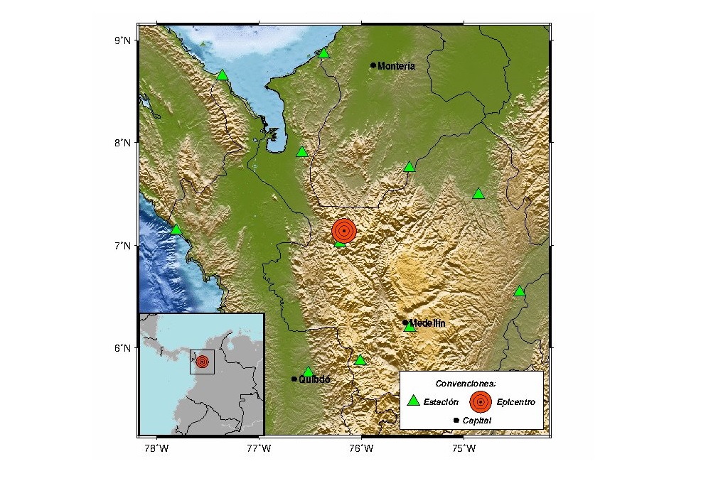 Reportan temblor de magnitud 4,3 con epicentro en Antioquia
