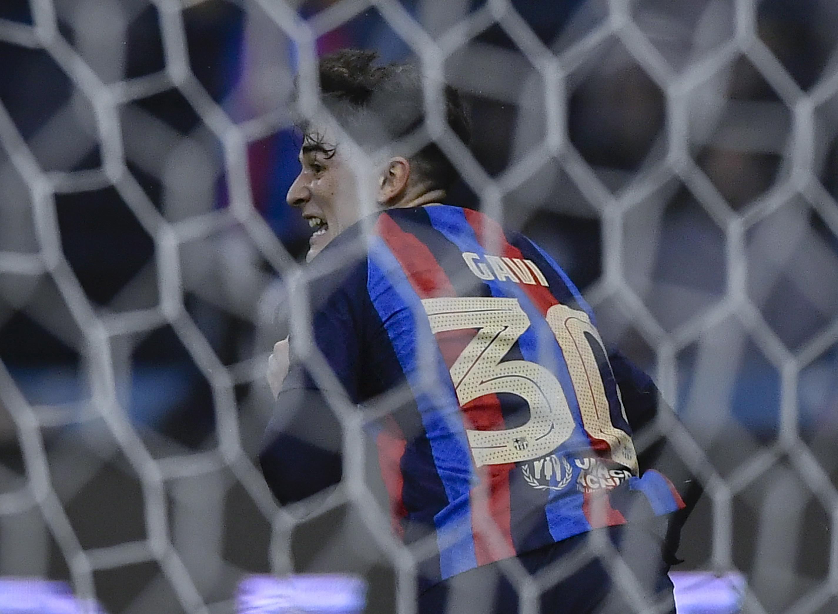 Riyadh (Saudi Arabia), 15/01/2023.- Gavi of Barcelona celebrates after scoring the 0-1 goal during Spanish Super Cup final match between Real Madrid and Barcelona, in Riyadh, Saudi Arabia, 15 January 2023. (Arabia Saudita) EFE/EPA/STR