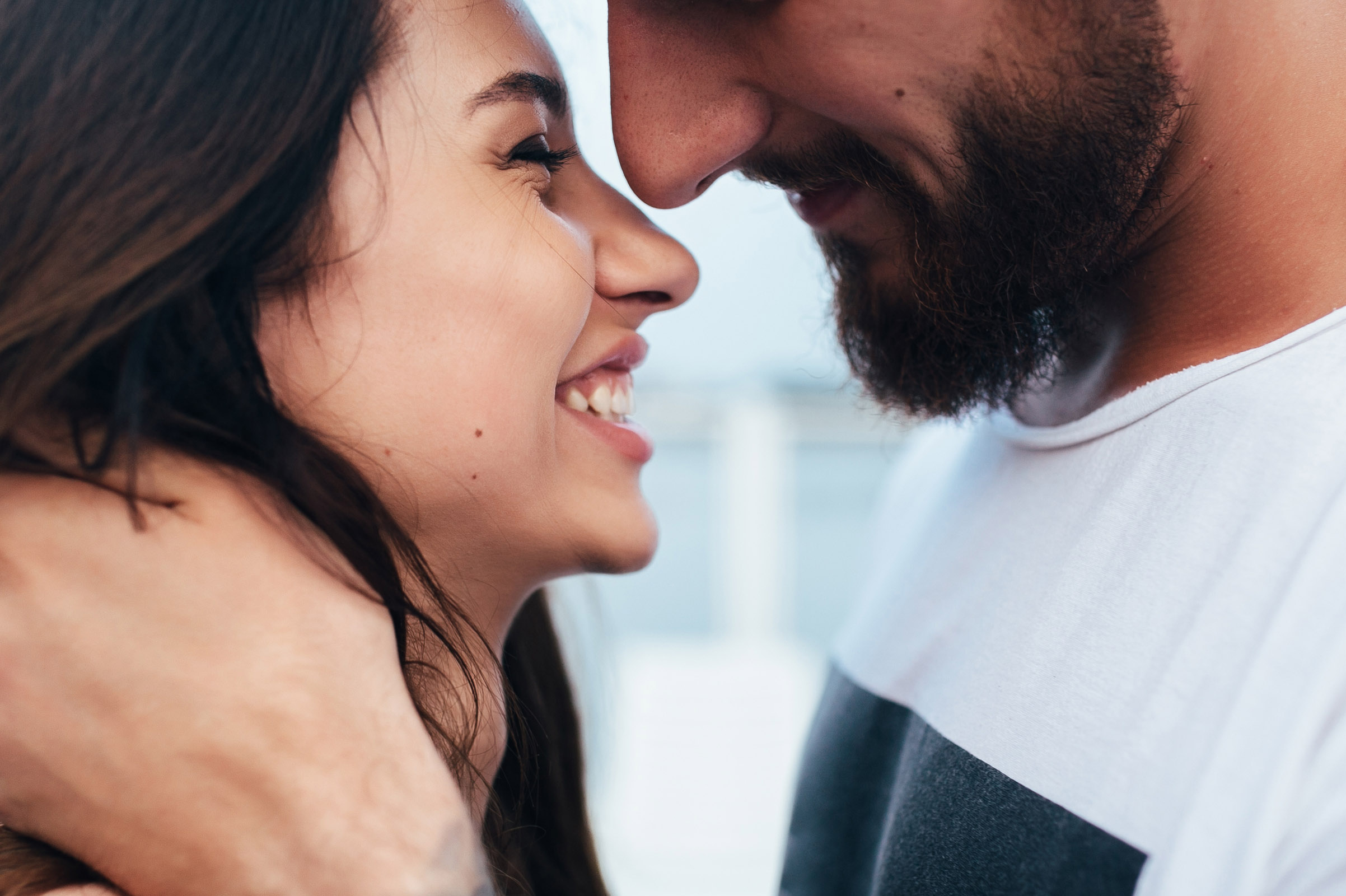 beautiful couple close-angle pose for the camera