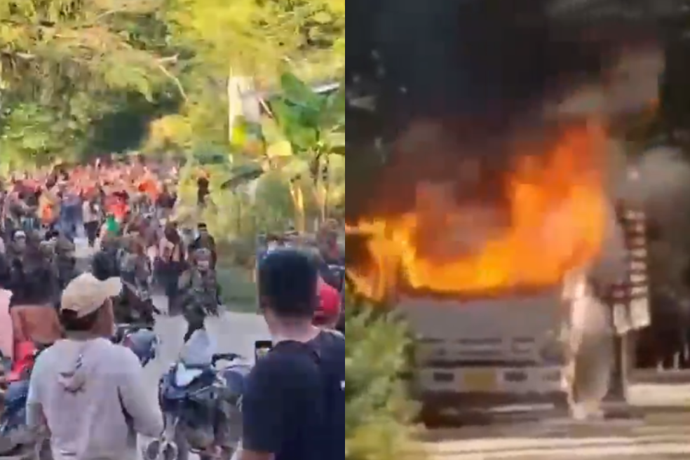 Atacan con piedras a militares y queman carro de Policía en nueva asonada en Tolima