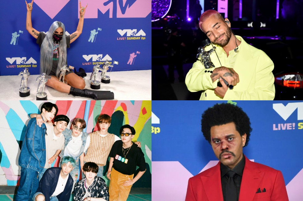 La estadounidense Lady Gaga, el colombiano Maluma, el grupo surcoreano BTS y The Weeknd fueron algunos ganadores de VMAs 2020.