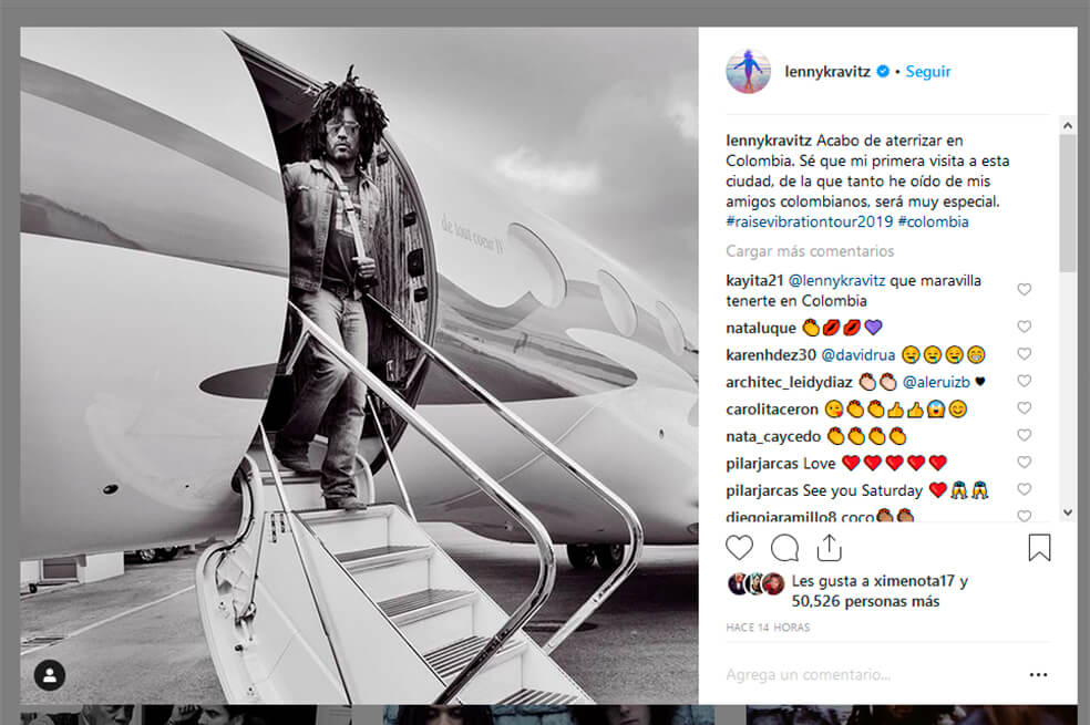 Lenny Kravitz llega a Bogotá y promete una visita «muy especial»