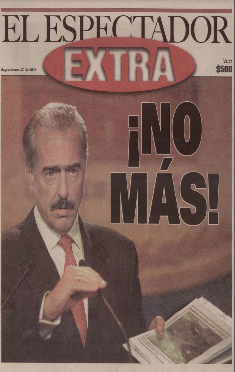 Portada del 21 de febrero de 2002, anunciando el secuestro del exsenador Jorge Gechem, que duraría seis años.