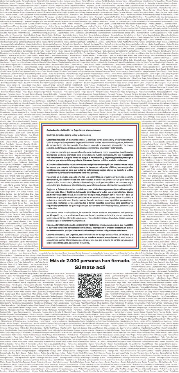 Carta abierta, publicada tras el atentado contra el precandidato presidencial Miguel Uribe Turbay.