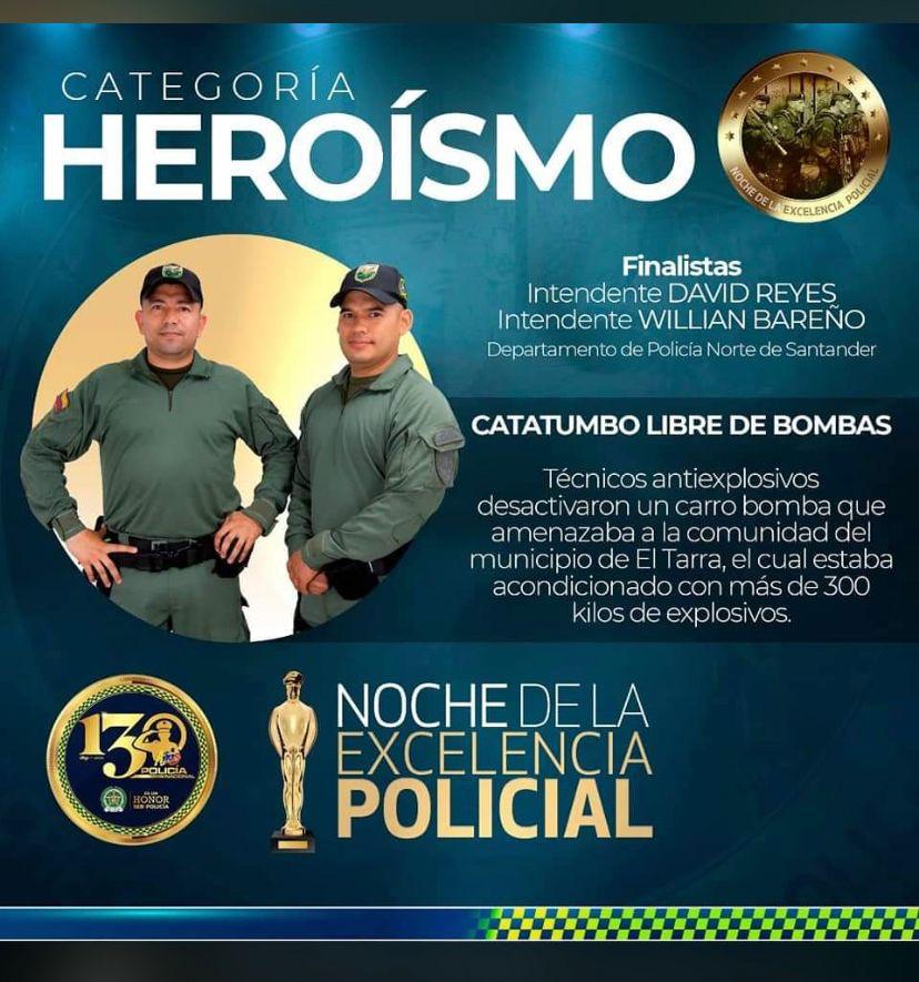 Los intendentes William Bareño Ardila y David Reyes Jiménez, murieron en la segunda explosión que ocurrió en el aeropuerto de Cúcuta