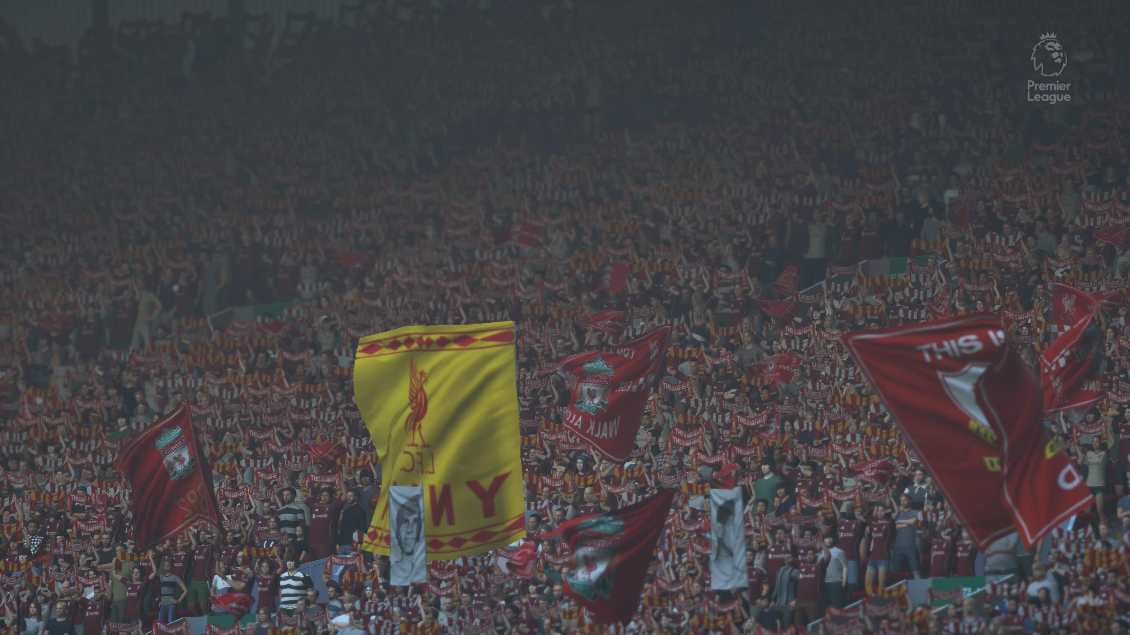 Afición del Liverpool en Anfield durante un partido en EA Sports FC 26.