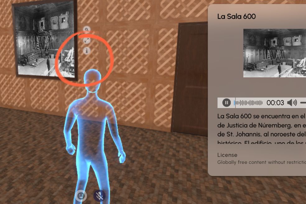 Si prefiere explorar por su cuenta, puede acceder al contenido tocando las fotografías o personajes. Al hacerlo, aparecerá un botón con una i (de “información”).