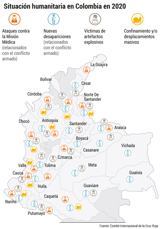 Mapa situación humanitaria en Colombia 2020.