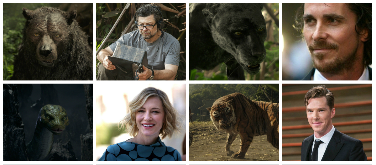 Baloo es interpretado por Andy Serkis; Christian Bale es Bagheera; Cate Blanchett es la serpiente Kaa, y Benedict Cumberbatch es el temible tigre Shere Khan.