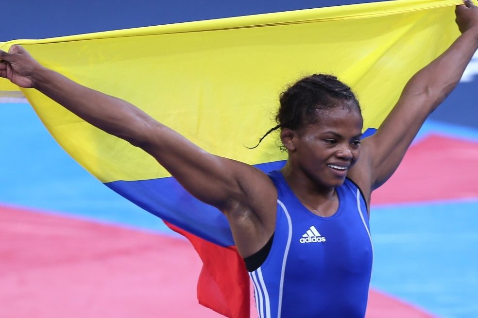 Jackeline Rentería Castillo, luchadora en la categoría de los 55 kilogramos. Esta caleña se colgó dos veces consecutivas el bronce olímpico, primero en Beijing 2008 y después en Londres 2012. Una de las colombianas del grupo de seis atletas que han ganado dos medallas.
