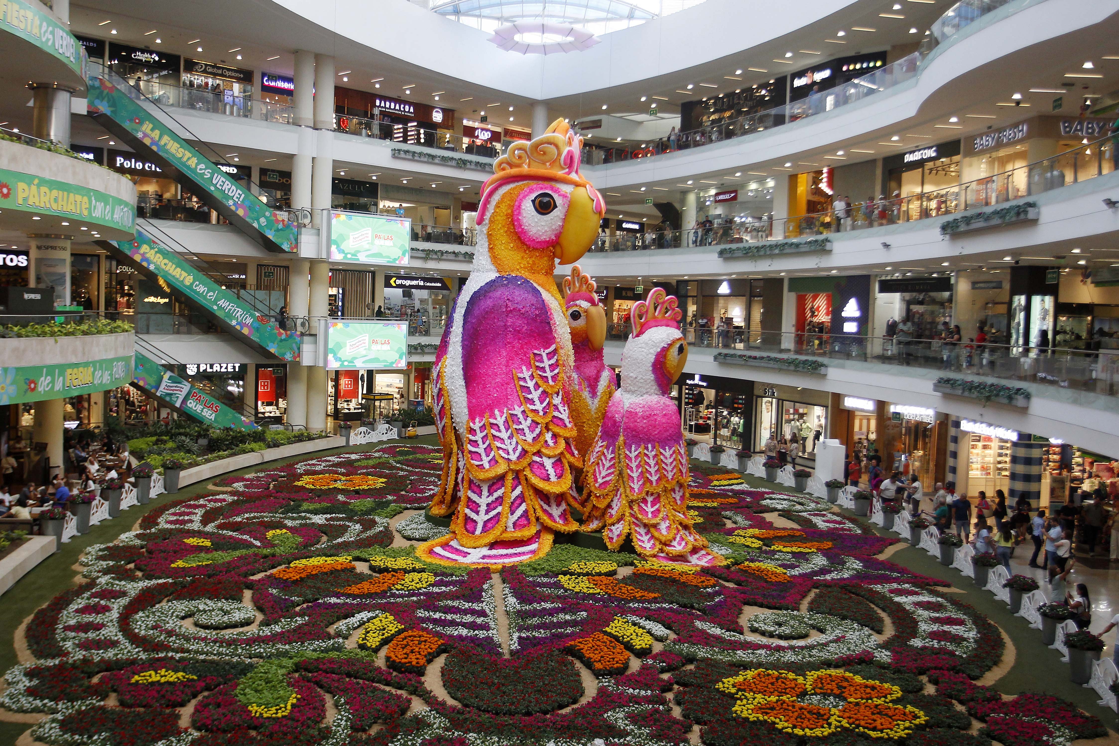 Loros gigantes realzan tapiz con 200.000 flores para atraer a miles de turistas a Medellín