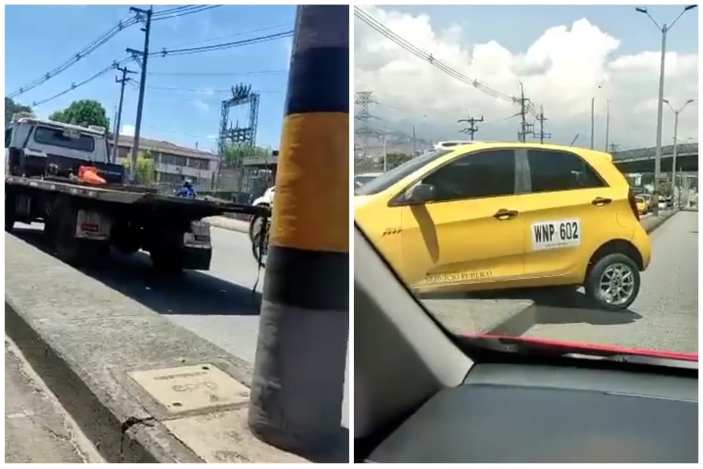 Video: a grúa de tránsito se le cayó un taxi en plena vía de Medellín