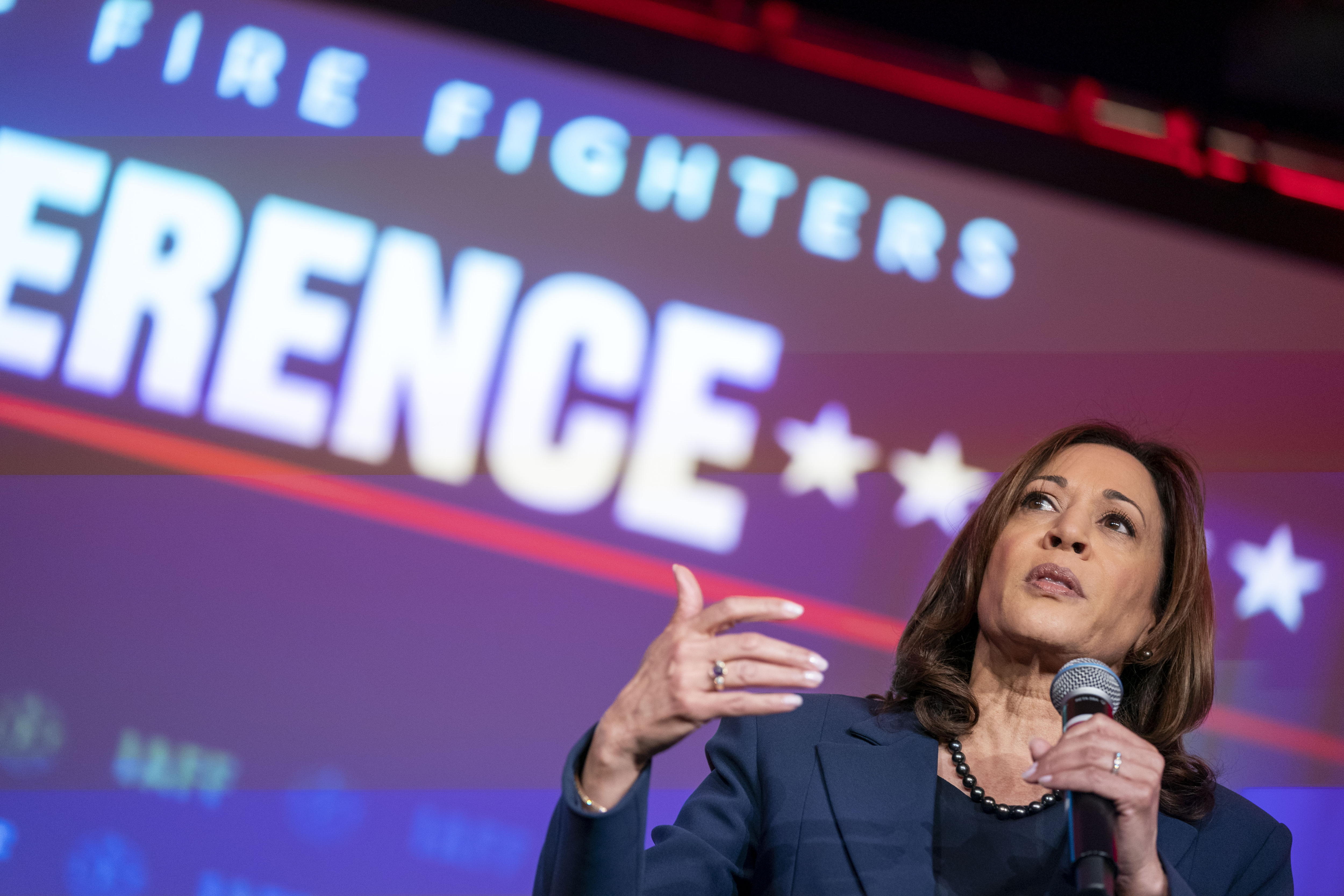Washington (United States), 04/03/2024.- US Vice President Kamala Harris speaks at the International Association of Fire Fighters Legislative Conference at the Hyatt Regency Capitol Hill in Washington, DC, USA, 04 March 2024. EFE/EPA/BONNIE CASH / POOL