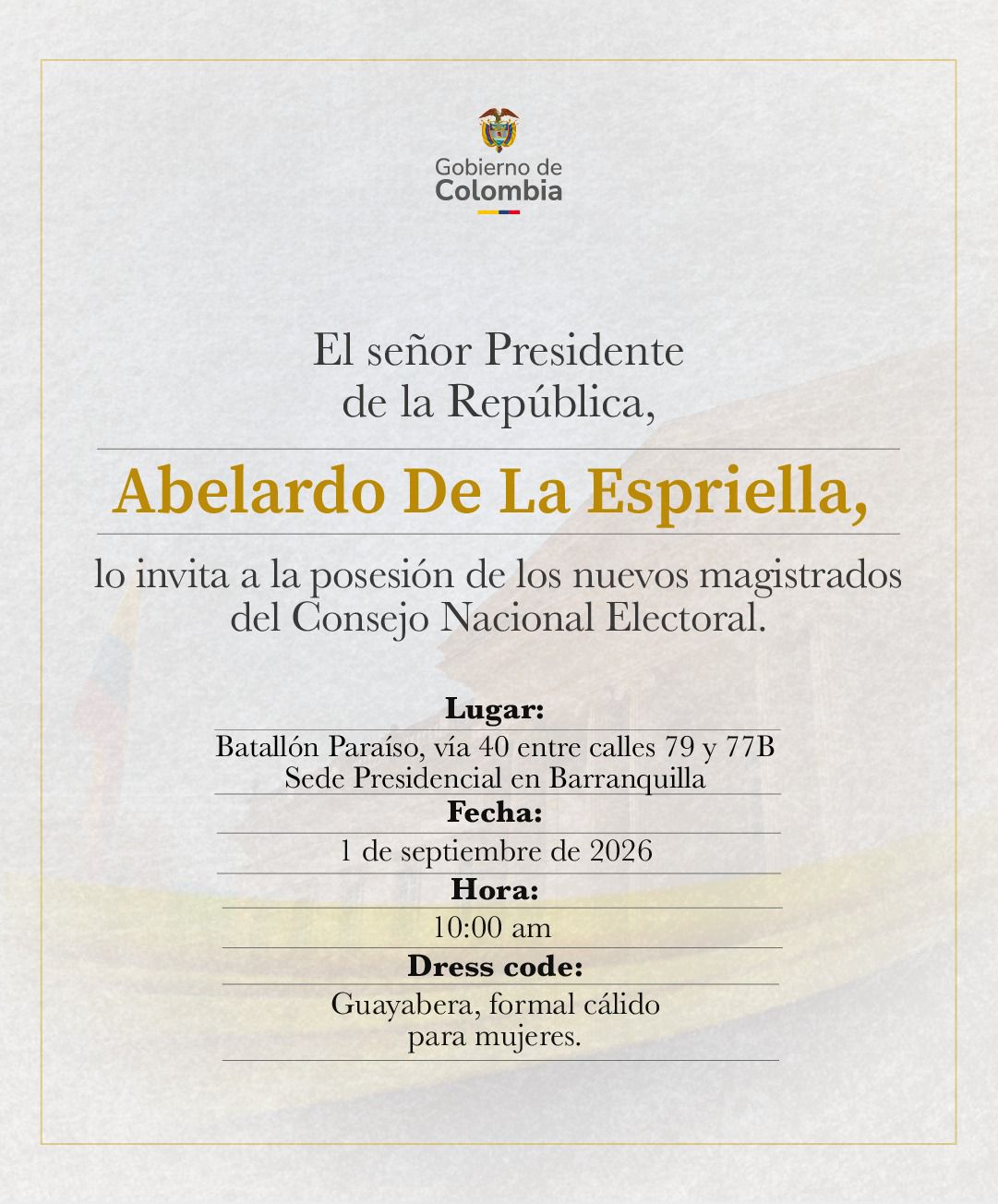 Invitación a la posesión del CNE.