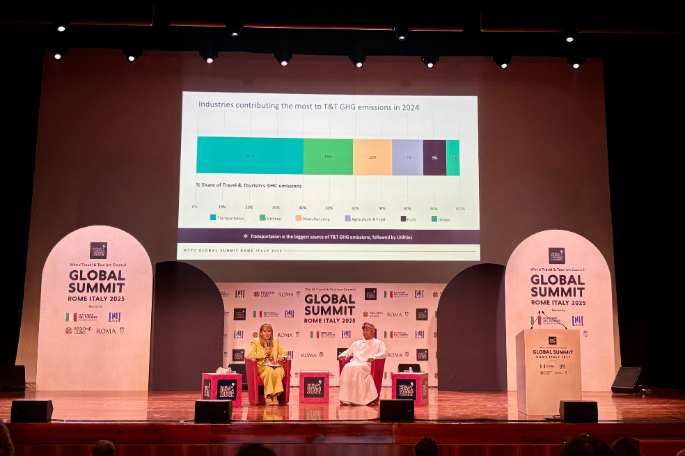 Gloria Guevara, CEO interina del WTTC, y Hashil Al Mahrouqi, director general de Oman Tourism Development Company.