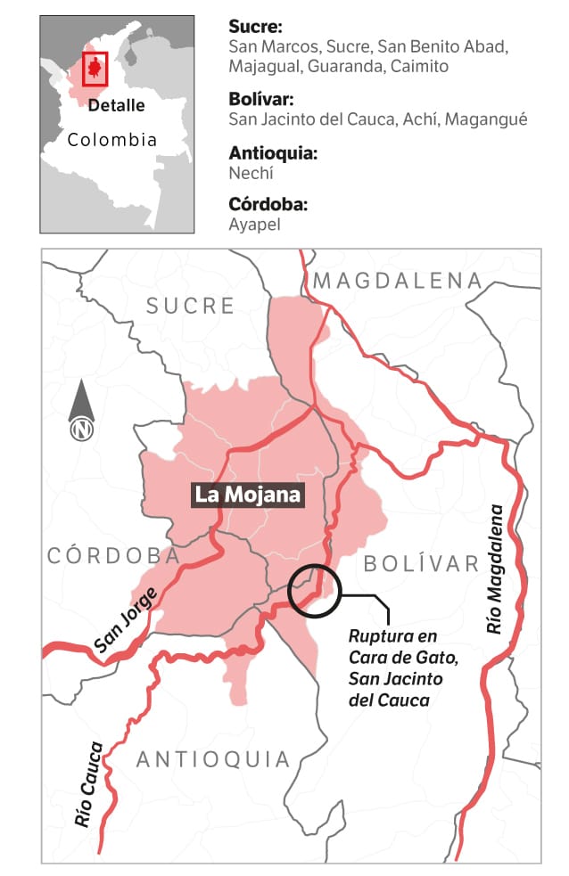 La Mojana está atravesada por los ríos Magdalena, Cauca y San Jorge, tres de los grandes cuerpos de agua de Colombia.